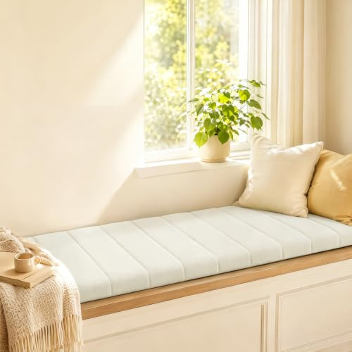 MeYuxg Cojín para banco de 4,5 cm de grosor, antideslizante, para banco de jardín e interior, extraíble, cojín para asiento marrón (blanco, 100 × 40 × 4,5 cm)