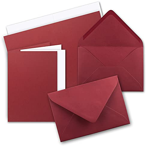 10 x Faltkarten-Set DIN A5 - Dunkel-Rot inkl. Umschlägen DIN C5 und passenden Einlegeblättern in Weiß - blanko Klappkarten 14,8 x 21 cm