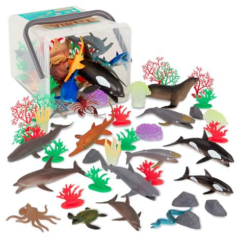 Terra 60-teilig Tierfiguren Sammlung Meerestiere Spielzeug Set – Fische, Haie, Wale, Seelöwen, Schildkröten, Korallen und mehr – Spielzeug ab 3 Jahren, Unico