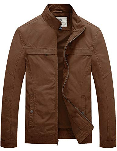 WenVen Casual jacka för män för utomhusbruk, lätt bomullsrock, klassisk jacka, vindtät sommarjacka, Harrington-jacka, Kaffe, S