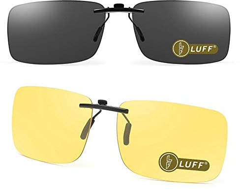 LUFF 2 pezzi di occhiali da sole con clip e occhiali per visione notturna. Clip super leggere dall'aspetto classico unisex