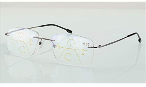 Rahmenlose progressive Mehrfokus-Lesebrille mit Blaulicht-Filterlinse Fern und Nah Dua Verwenden Sie Brillen mit großer Sichtweite und Strahlenschutzbrille