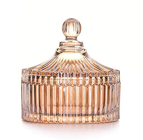 CHOOLD Luxury Colorful Tent Shaped Crystal Candy Jar with Lid,Clear Glass Apothecary Jar Wedding Candy Buffet Jar Food Jar (10oz/24oz) (Amber-L)