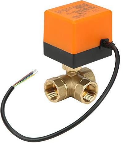 Motorisierter Kugelhahn 3-Wege G3/4 DN20 DC 24V, Messing Motorventil mit 304 Edelstahl Ventilstange, 3-Draht 2-Steuerung Zonenventil für Klimaanlage