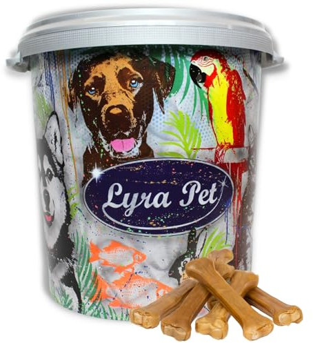 Lyra Pet® | 20 STK. Kauknochen ca. 25 cm in 30 L Tonne | Naturbelassener Kausnack | Proteinreicher Hundeknochen zur Zahnreinigung | Langer Kaugenuss aus Rinderhaut | Fettarmer Kauartikel