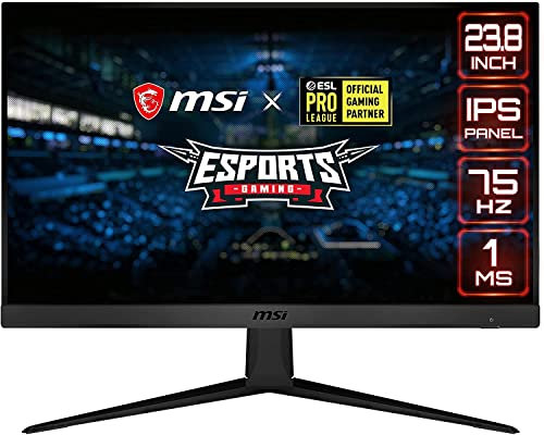 MSI Optix G241V E2, Ecran PC Gaming 23,8, 1920x1080 FHD, IPS, 1ms, 75Hz, Freesync, 16:9, HDMI, DisplayPort, Noir