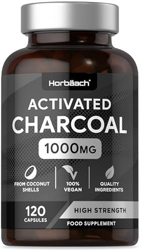 Activated Charcoal Capsules | High Strength 1000mg | Supplement from Natural Coconut | 120 Vegan Tablets | by Horbaach