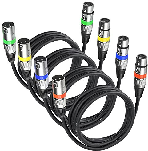 4Pack Cavo Xlr Bilanciato 3m Cavo Microfono Xlr 3 Metri, Cavo Segnale Dmx 3 Poli Cannon Xlr Maschio Femmina 3 mt 3 Pin Dmx Cable per Luci Palco, Cavi Dmx Cavi Xlr Cavo Canon Connettore per Microfoni
