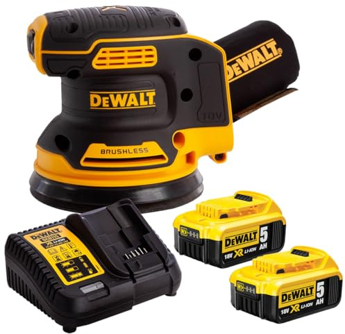 Dewalt DCW210N 18V Brushless 125mm Random Orbital Sander with 2 x 5.0Ah DCB184 Batteries & Charger