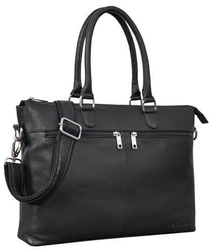 STILORD 'Bailey' Business Laptoptasche Leder 15 Zoll Groß für Arbeit Büro Meeting Vintage Notebooktasche Umhängetasche Trolley Aufsteckbar, Farbe:schwarz
