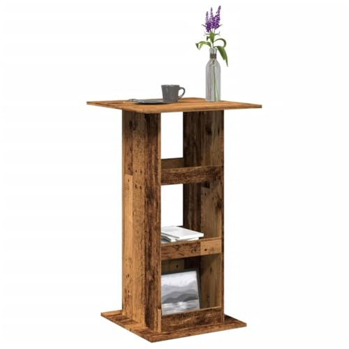 QINXIXINAIXI Tavolo da bar con ripiani, effetto legno antico, 60 x 60 x 102 cm, materiale in legno, 3 scomparti, per bottiglie di vino, utensili da cucina, tavolo da bistrot