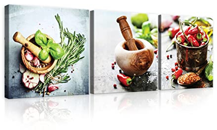 WallArena Leinwand Bilder Küche Obst Gewürz Kräuter Wasser Essen 75x25 cm | Leinwandbilder, Bild auf leinwand, Wandbild XXL groß Wandbilder für Wohnzimmer Schlafzimmer Wohnzimmerbilder