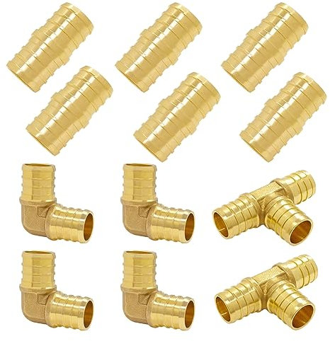 Hooshing 12 Pack 3/4 PEX Fitting Combo, Straight Coupling, Elbow, Tee Set