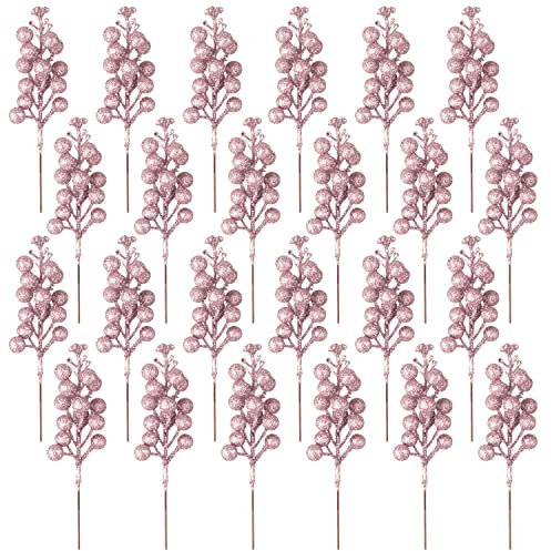 24 Pezzi Decorazione bacche rosa,Artificiale bacca rosse bordeaux raccoglie agrifoglio bacche rosse rami bacche di Natale steli per albero di natale stagione delle inverno decorazione della casa