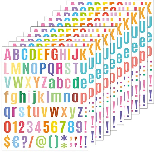REEKNOKOL 10 Bögen Buchstaben-Sticker Alphabet- und Zahl-Sticker Bunte Selbstklebende Sticker für Kinder, Deko-Kunst, DIY-Handwerk & mehr