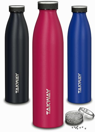 TAKWAY Edelstahl Trinkflasche isoliert mit Reinigungsperlen - 750ml 1L - Auslaufsichere Thermosflasche Wasserflasche Isolierflasche - Kohlensäure geeignet (Berry, 750ml)