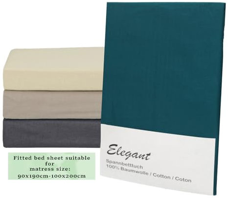 Betz Elegant Spannbetttuch 100% Baumwolle - Bettlaken - Spannbettlaken mit hochwertigem Rundumgummi - Matratzenhöhe 25 cm - Größe 90 x 190 cm – 100 x 200 cm Farbe Petrol