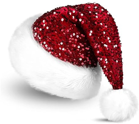 Gorro de Navidad, gorro de Papá Noel, gorro de decoración navideña, gorro de Navidad, gorro de Navidad, gorro de Papá Noel, gorro de Navidad para adultos, gorro de Papá Noel con lentejuelas brillantes