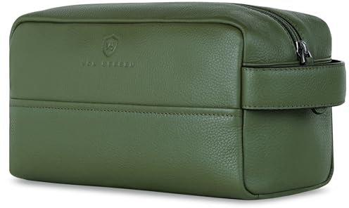 VON HEESEN Kulturbeutel Leder Kulturtasche für Herren & Damen - Echtleder Necessaire ideal zum Reisen - Waschtasche und Kosmetiktasche mit einem Hauptfach grün, groß
