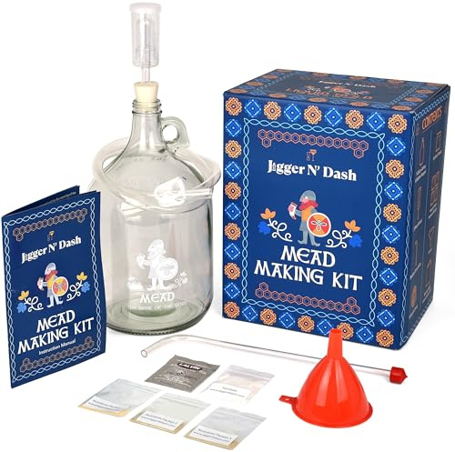 Jigger N' Dash Mead Making Kit - Reusable Do-It-Yourself Honey Mead Making Kit - Mead Kit Complete - All the Mead Supplies You Need Makes 1 Gallon of Mead – Mead Brewing Kit Home Brewing Starter Sets