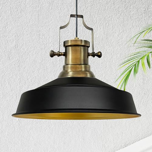 bamyum Asletl Suspension Luminaire Industrielle Rétro en Metal de 40 cm, Lustre de Salon Vintage, Éclairage de Plafond pour Chambre, Cuisine, Lampe Suspendue, Suspension Luminaire Industrielle Noir
