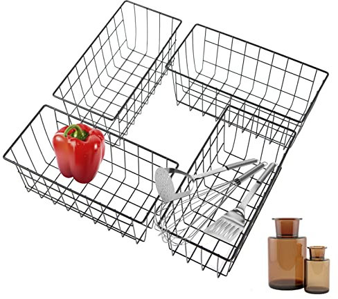4x Metall Aufbewahrungskorb schwarz Deko Wand Korb Hänge Regal Drahtkorb Küche großer Ablagekorb Flur Schlafzimmer andere Räume Organizer Briefe, Geldbörsen, Sonnenbrillen oder Badaccessoires