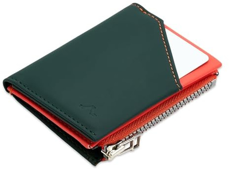 ROIK Portafoglio RFID Portafoglio uomo con portamonete dotato di cerniera, compatto e piccolo, design sottile in pelle vegana di alta qualità – fino a 9 carte, minimal e sicuro – Zip Coin Coral