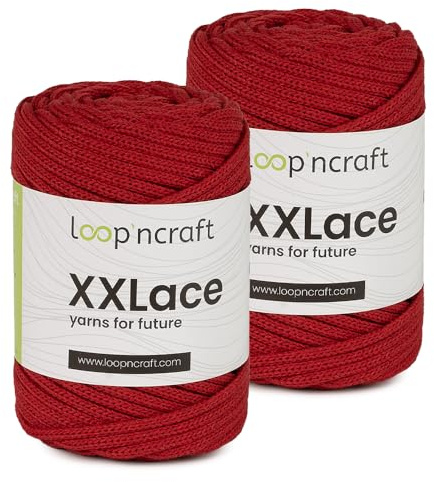 Makramee Garn 2er-Set Rot, Loopncraft, 2 X 4mm - 65m - 250g, Kettengarn, XXLace Garn, Recycling Garn