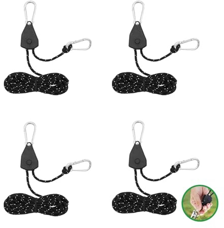 4 Pièces Corde de Tente Réfléchissante Kit, 4M Corde Tente Camping avec Tendeur, Cordes à Cliquet pour Camping, Randonnée, Pique-Nique, Activités de Plein Air, Auvents, Tentes (Noir)