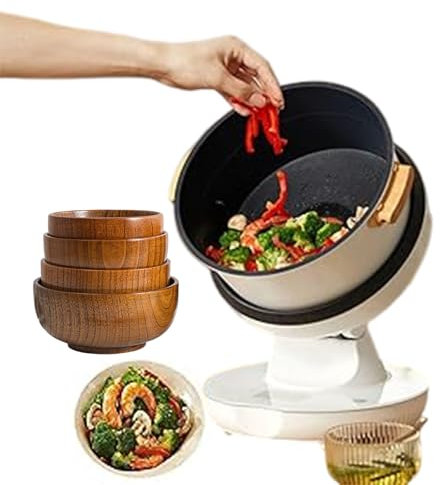 forplubossmmp Máquina De Cocción Automática | Procesador De Alimentos Comercial De 8 litros | con Ajuste De 3 Engranajes | Robot De Cocina Salteado para Guisar, Cocinar Y Hacer Sopa(con 4 Tazones)