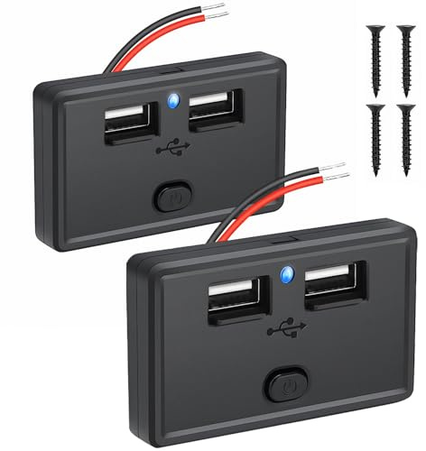 SIGANDG 2 PCS 4.8A 12V/24V Salida USB Carga Rápida Dual Puertos USB para Automóvil,Toma de Corriente de 12 Voltios Panel USB Montaje en Pared Cargador de Coche para Barco, Camión