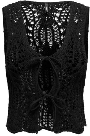 ONLY Onllizzy Life SL Crochet Tie Vest Knt, Negro, S para Mujer