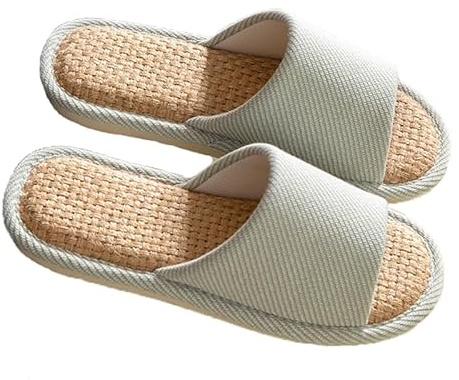 AioTio Confortable Lin Intérieur Pantoufles - Respirant et Confortable Chaussures Maison(Vert,36/37EU)