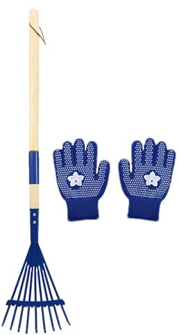 Rechen für Kinder, kleine Rechen für Kinder - Set mit Gartenrechen und Handschuhen - Rasenrechen für Kinder mit abnehmbarem Holzgriff für Erkundungen im Freien, Gartenarbeit, Camping