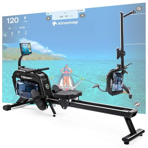 Christopeit Rudergerät für Zuhause – Wasserrudergerät WP 2000 oder Garda - Aluminium-Schiene - Bluetooth - bis 120 kg