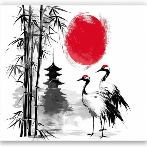 Wall Mural Traditional Bamboo Forest with a Temple Print Photo Wallpaper 400 x 280 cm Non-Woven Premium Wall Mural for Living Room Kids Bedroom Decoration Poster White and Black