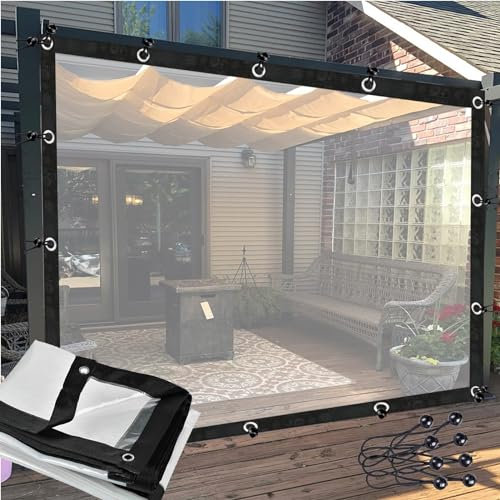 Transparente Pergola-Vorhänge, wasserdichte PVC-Plane, Seitenteile, transparente Plane mit Ösen, anpassbar für Pergolen, 90 x 90 cm, wetterfest und langlebig, Outdoor-Schattenlösung