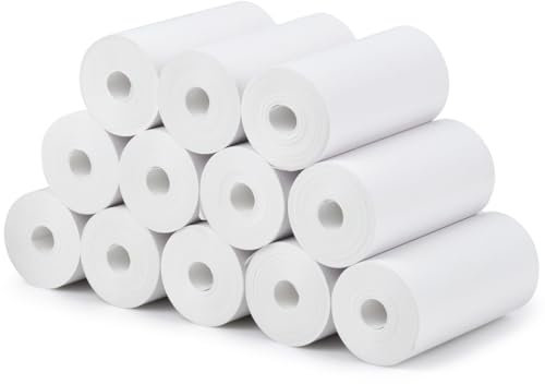 Rollos Pegatina Impresora Termica Mini,Instant Printing Thermal Paper,12 Rollos Camara Fotos Infantil Instantanea Blanco,Impresión sin Tinta,Impresión Instantánea Papel Termico Camara Infantil 57cm*7m