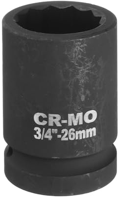 QUARKZMAN Llave de vaso de impacto de 12 puntos de 26 mm fácil de quitar | para tuercas de eje métricas de 3/4 pulgadas, para reparación de automóviles