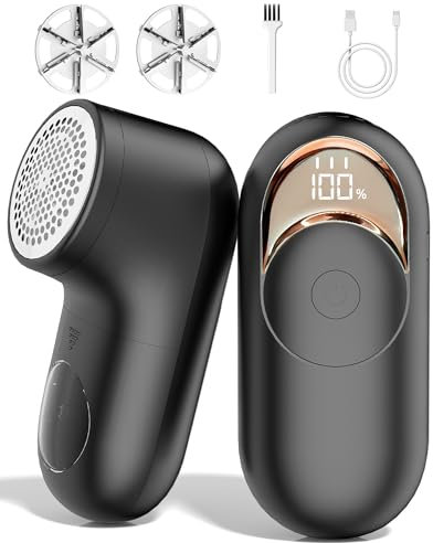 Lint Remover, Bobble Remover for Clothes, Rechargeable Fabric Shaver with LED Display & 3 Speeds, Effectively Sweater Defuzzer Remove Fluff, Lint, and Bobbles, Black, 1 pcs