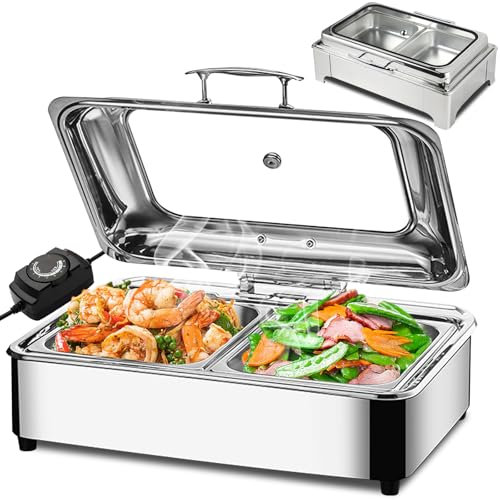 Aocay Chafing Dish Electrico Bufé, Profesional Calentador de Comida, Acero Inoxidable Calentador de Buffet Eléctrico, Food Warmer Buffet con Controlador de Temperatura (1/2)