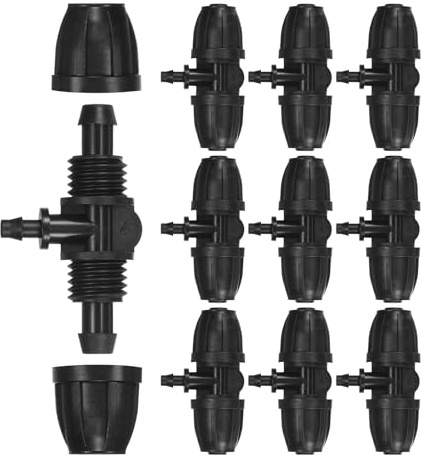 M METERXITY Juego De 10 Accesorios De Riego Por Goteo Con Espiga Y Sistema De Bloqueo, Conector De Tubo De 3/8 A 1/4 De Pulgada, 3 Vías Para Riego/Invernadero, Piezas De Riego Por Goteo