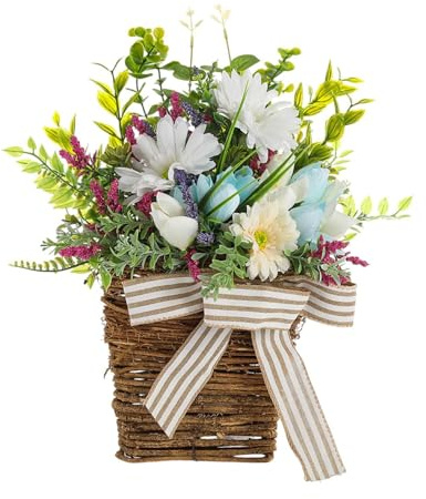 Amagogo Door Hanger Basket Wreath Spring Wreath, Birthday Gift, Modern, Artificial Flower Garland, Hanging Ornament for Living Room