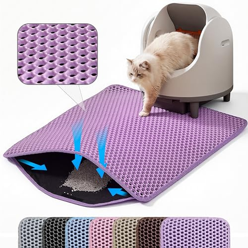 Petinstinct Tapete Gigante para Arena para Gatos, 60X45cm, Doble Capa, Antideslizante, Impermeable, a Prueba de orina, Suministros y artículos Esenciales para Gatitos, Morado