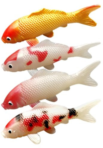 Veemoon Plastic Simulated Koi Fish Aquarium Decoration, 4pcs Fish Tank Colorful Carp Ornaments Pond Solid Fake Fish Figures Pvc Koi Model for Indoor and Outdoor Diy Accessories, Cannot Float (4.5 L）