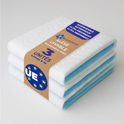 BLUZIMAN® Inkontinenz Bettunterlage Wasserdicht, Inkontinenzunterlage Waschbar Gefertigt in Europa, Unterlagen Bett Inkontinenz Oeko-TEX, PIPI Matten für Hunde Kinder Erwachsene (80x90cm, Pack 3)