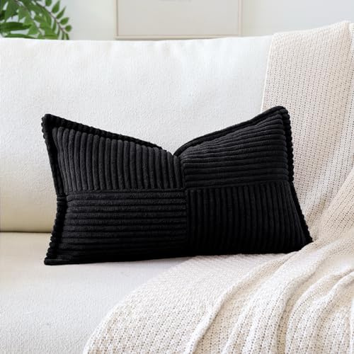 Artscope Ein Cord Kissenbezug Kordsamt Kissenhülle Zierkissenbezug 40x60 cm Dekokissen Sofakissen Couchkissen Dekorative Weiche Kissen für Sofa Wohnzimmer Zuhause Schlafzimmer, Schwarz