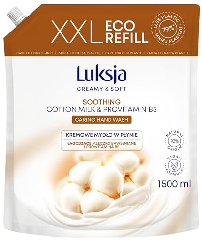 Cremige Flüssigseife LUKSJA, Baumwolle, Nachfüllpackung 1500ml, Hand Handseife, Hände Waschen, Handwaschseife