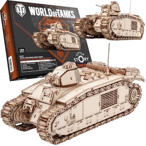 little story World of Tanks Panzer 3D Holzmodell – Panzerkampfwagen Offizielles Lizenzmodell zum Zusammenbauen - DYI Kriegsmaschine Lernspielzeug Bausatz für Kinder Holz Kampfpanzer 3D-Puzzle