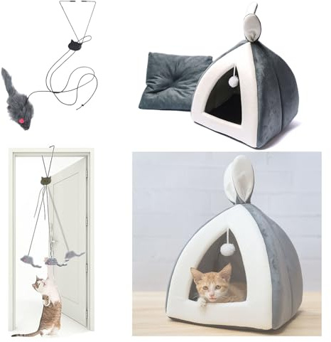 Furforstk lit pour chat, maison chat Avec jouet suspendu paniers pour chats, cat bed, panier chaton, Convient aux animaux de moins de 6 kg, Résiste efficacement au froid (XL)